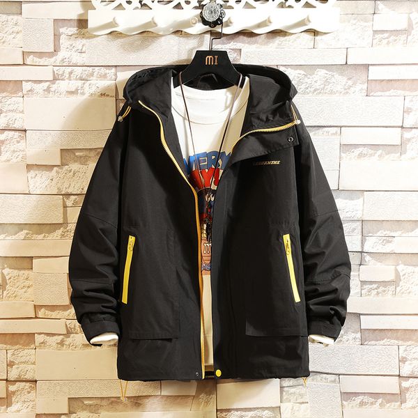 

casual england style new 2021 black spring autumn cargo jacket men's brand clothes plus oversize m-5xl with hoodies iijx, Black;brown