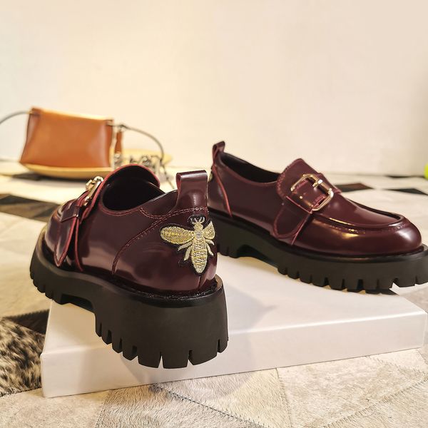 

womens genuine leather platform flats loafers leisure soft comfortable thick sole footwear metal buckle retrao casual shoes ress shoes