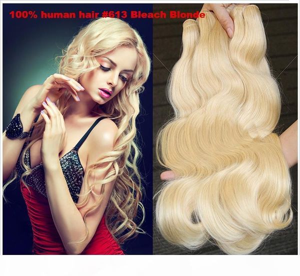 

#613 bleach blonde human hair weave bundles non-remy 300g 3pcs brazilian body wave hair weave bundles, Black