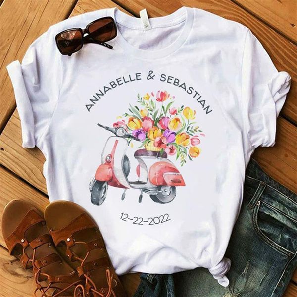 

summer floral motorcycle graphics womens t shirt o neck clothes printed short sleeved, White