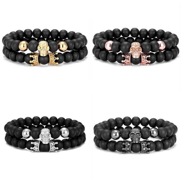 

75%off selling skull bracelet frosted natural stone bracelet set jewelry a1, Golden;silver