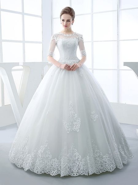

desing 2021 new es appliques beads ball gown with half sleeves bridal wedding gowns plus size s2nq, White