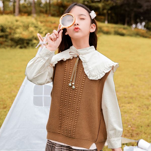 

girls set autumn 2021 autumn and winter new korean children's shirt girl sweater two-piece children's clothing hair, White