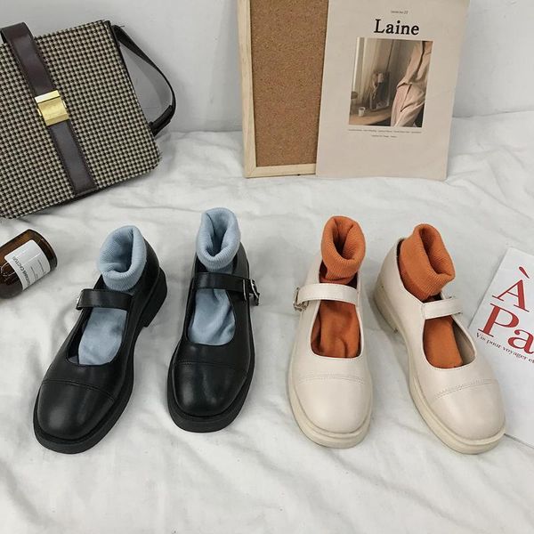 

dress shoes european style retro small leather women england 2021 spring thick heel square head college pumps women's, Black