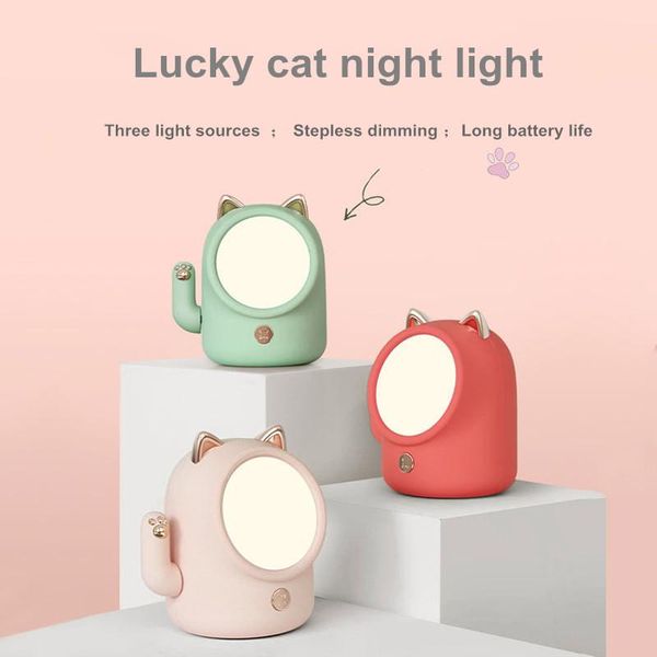 

night lights 2021 cat light pvc led lucky flashing lamp changing colors colorful bedroom holiday home decor kids gift for kid baby