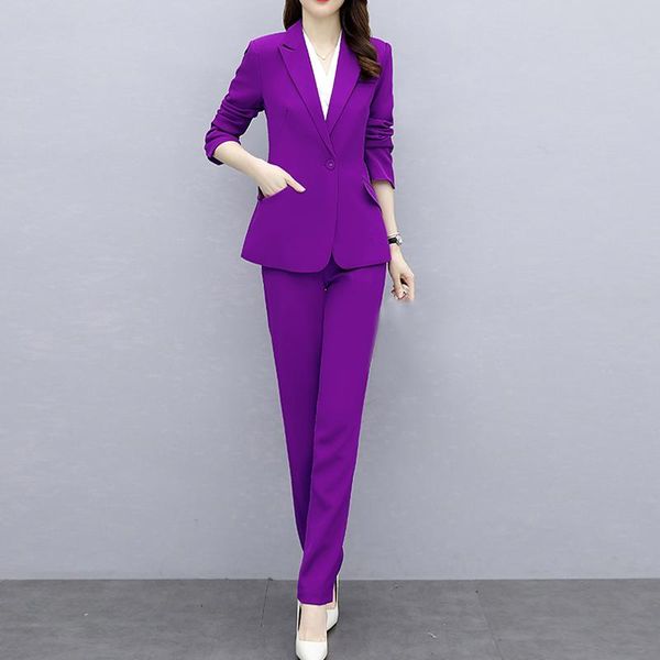 

work pant suits 2 piece set for women business pants suit set slim blazer and pencil pant office lady suit, White