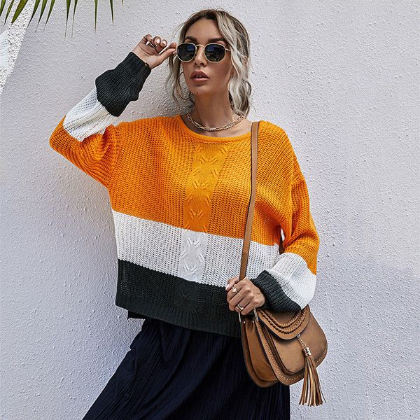 

2021 fashion patchwork jumper casual full sleeve autumn winter knitted oversize pullovers sweater for women new 24lq, White;black