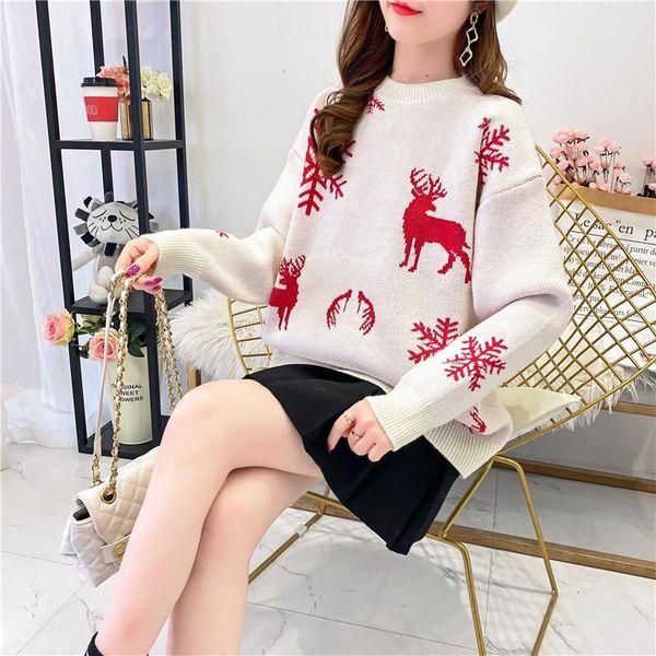 

autumn and winter sweater female couple models lazy wind red deer loose all-match christmas woman sweaters women's, White;black