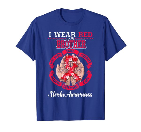 

i wear red for my brother stroke awareness support gift tee, White;black