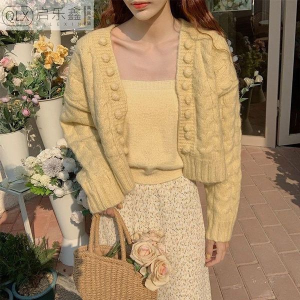 

women's knits & tees korobov 2021 autumn winter sweet cardigans japanese preppy style kawaii cardigan korean dot long sleeve cute crop, White