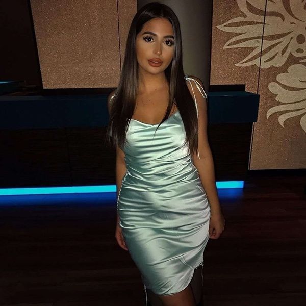 

colysmo summer dress women spaghetti straps bodycon dress slim stretch multi wear ruched club satin dress vestidos new 210316, Black;gray