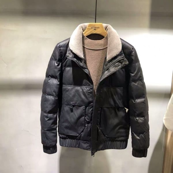 

winter new stand cotton padded korean fashion lamb wool collar thickened warm leather jacket men'swinter, Black;brown