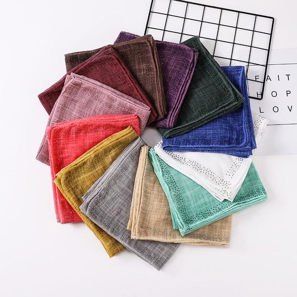 

ethnic clothing pom pearl design hijab scarf cotton linen gold powder drilling for women scarf/scarves 12 colors drop ship, Red