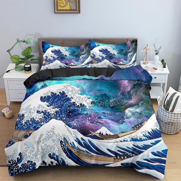 

bedding sets wave print set 3d galaxy duvet cover polyester comforter home textiles double bed kids