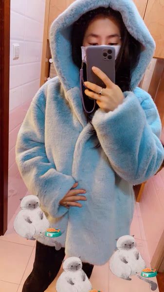 

winter solid hairy shaggy faux fur hooded coat women long sleeve furry warm oversize jacket loose outerwear, Black