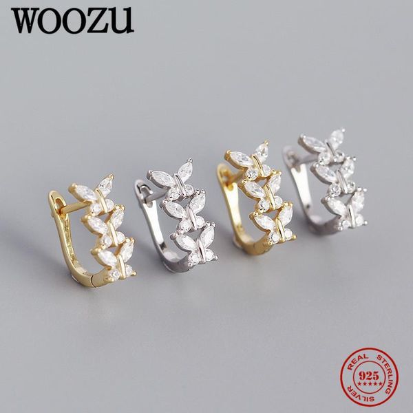 

hoop & huggie woozu real 925 sterling silver cute butterfly crystal zircon earrings for women luxury temperament exquisite jewelry gift, Golden;silver