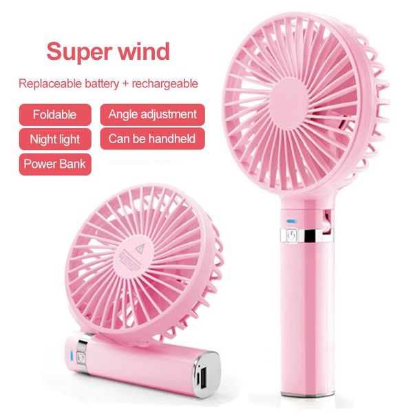 

electric fans portable mini handheld fan led night light usb charging deskfoldable third gear adjustable home office mute cooling