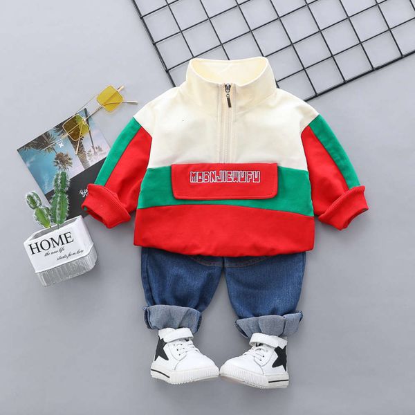 

stand boys' new collar jacket coat children's spring and autumn two piece suit fashion, White