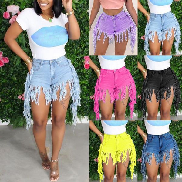 

women's jeans shorts women summer tassels brushed mini denim short feminino casual jean vintage plus size 4xl z0709, Blue