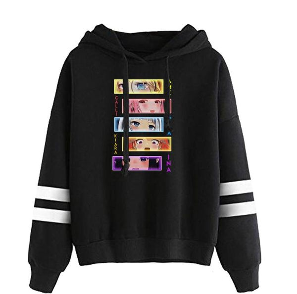 

men's hoodies & sweatshirts anime neon amelia calliope gura kiara ina'nis merch harajuku men women casual hoodie pullovers sweatsh, Black