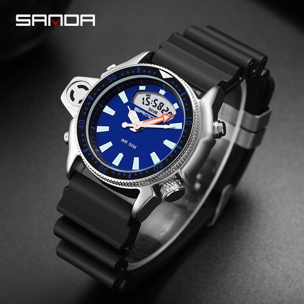 

wristwatches sanda 2021 brand sports fashion men's quartz watch waterproof military male g style clock relogio masculino, Slivery;brown