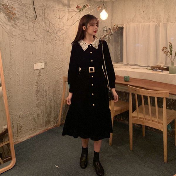 

autumn and women's clothes new fashion winter thick black dress big waist thin skirt long tide w3d2, Black;gray
