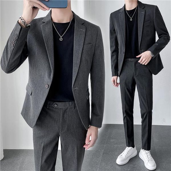 

men's suits & blazers 2 pieces men striped business formal casual groom wedding dress clothing office work party prom costume homme, White;black
