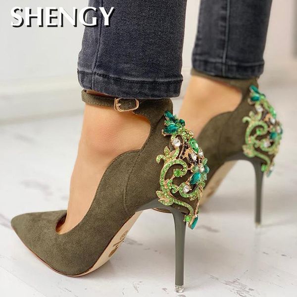 

dress shoes 2021 fashion 10cm high heels pumps women luxury design pointed toe metal crystal drop, Black