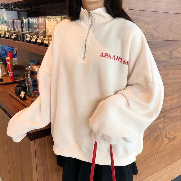 

hoodies women stand collar thicker letter printed loose leisure sweatshirts womens korean style harajuku all-match pullovers, Black