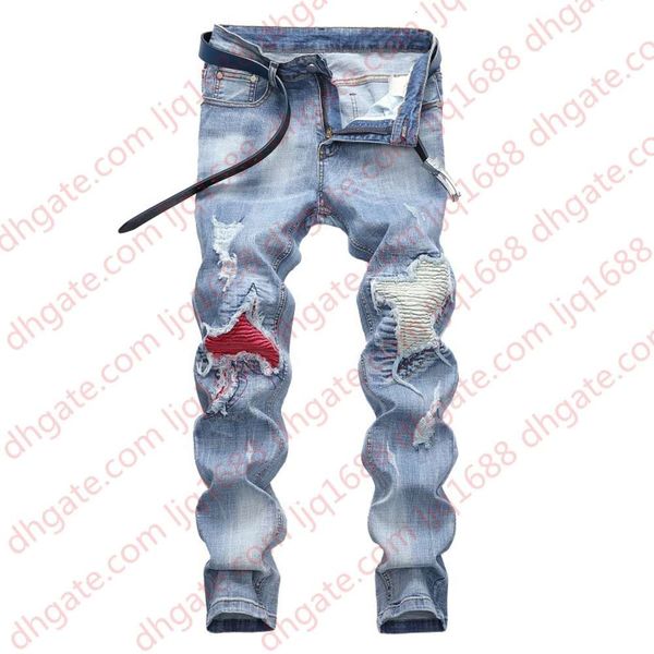 

ripped fashion jeans clothing designer pants light blue mens slim denim straight biker hole hip hop jeans men