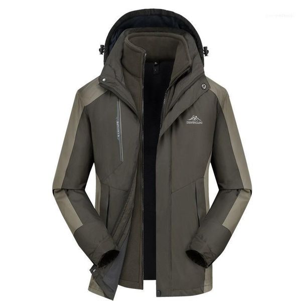 

winter men outdoor waterproof hiking jacket sports trekking hooded climbing clothes removable liner men's coats1, Black