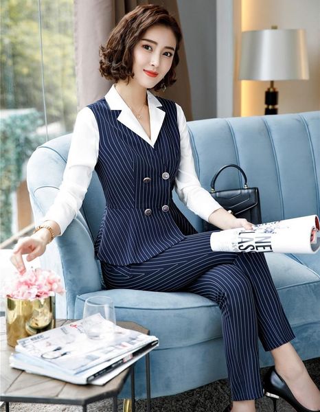 

women's suits & blazers formal 3 pieces with blouses and pants waistcoat vest coat for business women pantsuits ladies office sets, White;black