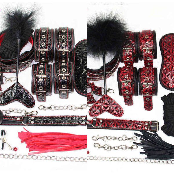 NXY SM Bondage Nível A PU Couro BDSM Sex Set Algemas para Brinquedos Erotic Slave Collar Gag Nipple Braçadeiras Toy Adultos Game 1223