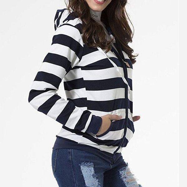 

2021 autumn women striped hoodies sweatshirt sleeve hooded pockets jackets plus size tracksuit female clothes m62b, Black
