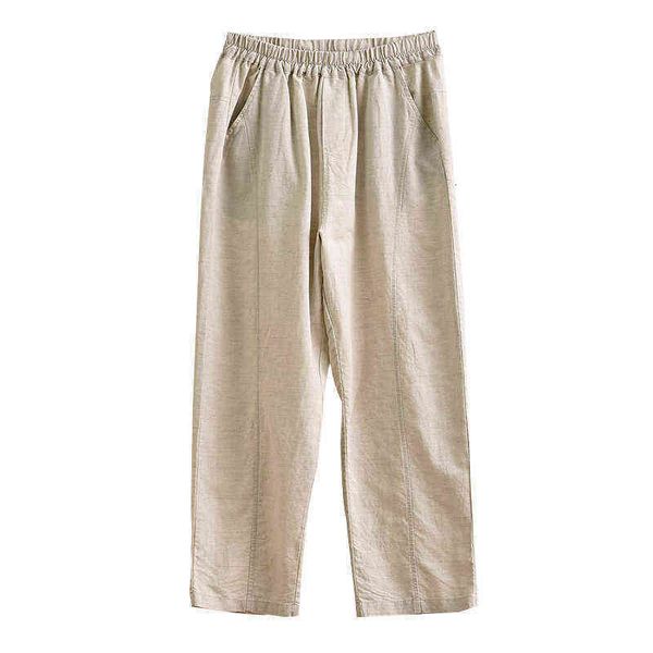 

literature and art cotton hemp women's wear 2021 spring radish pants high waist slim loose nine point harlan casual, Black;white