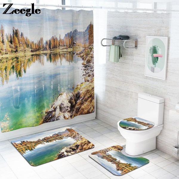 

zeegle bath mat and shower curtain set landscape toilet mat bathroom carpet set microfiber toilet seat cover foot