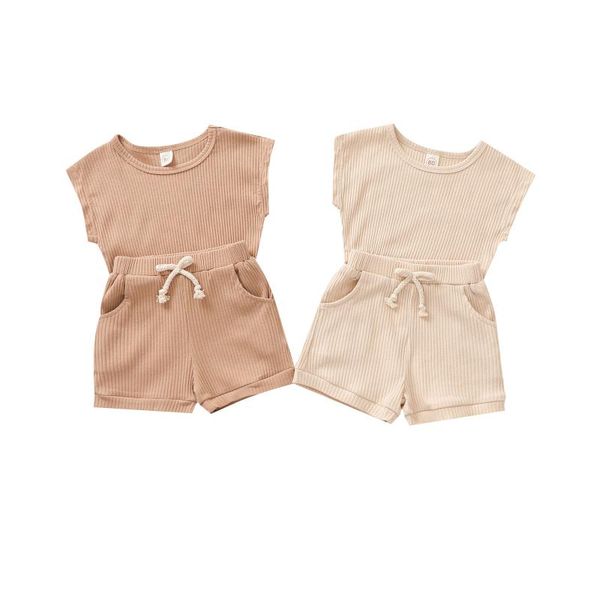 

clothing sets citgeesummer kids baby girls 2-piece outfit set solid color and pocket shorts clothes, White