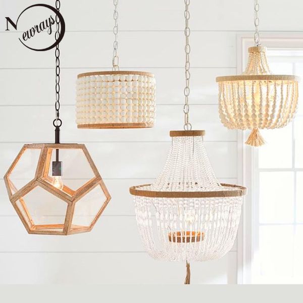 

pendant lamps modern minimalist round wooden beads e27 led lamp children bedroom crystal light living room el kitchen