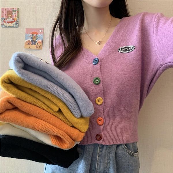 

new korean sweet cardigan sweater women single breasted v-neck long-sleeved knitted jacket s-4xl short cardigan 6 colors, White