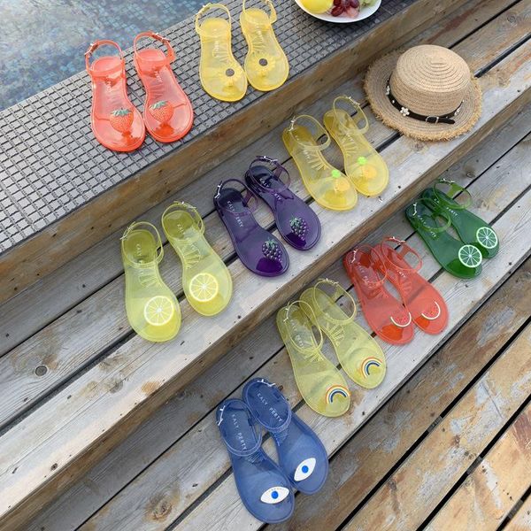 

summer sandals women's flip-flop sandals transparent net red flat beach shoes seaside holiday gel shoes, Black