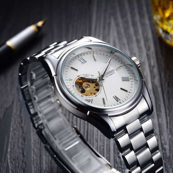 

tianbo men's multifunctional watch automatic steel mechanical belt tourbillon business hollow classic watch, Slivery;brown