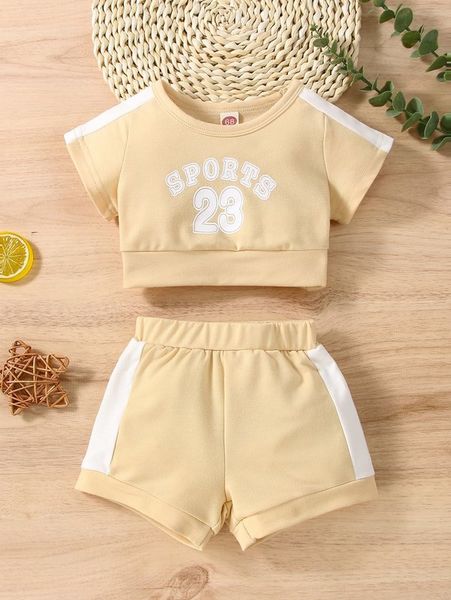 

baby letter graphic contrast side seam tee & shorts she02, White