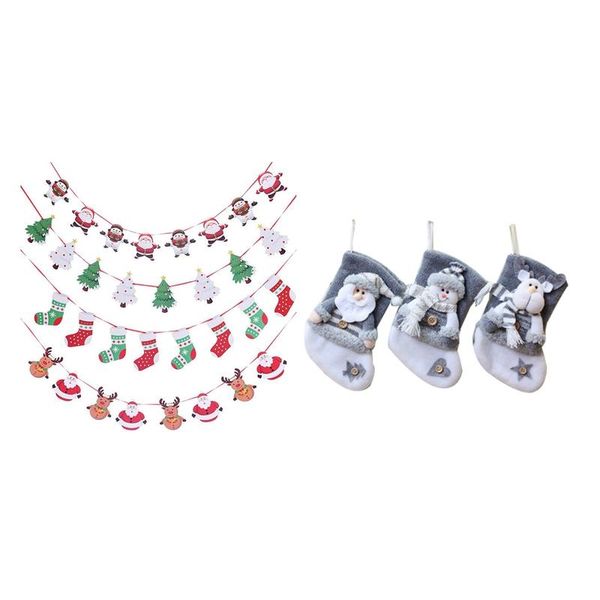 

party decoration -8pcs christmas banners with ornaments thick flannel socks