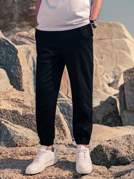 

men seam front slant pocket joggers x8hy#, Black