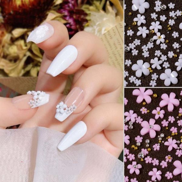 

nail art decorations 100pcs five-petal flower 3d mini resin white pink black flowers jewelry charm elegant manicure accesso, Silver;gold