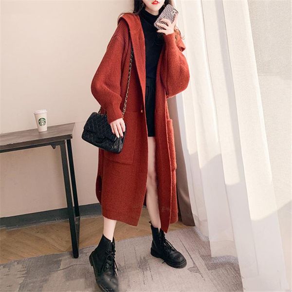 

women's knits & tees knitted shirt long over-the-knee sweater female loose 2021 the knitting cardigan temperament, White
