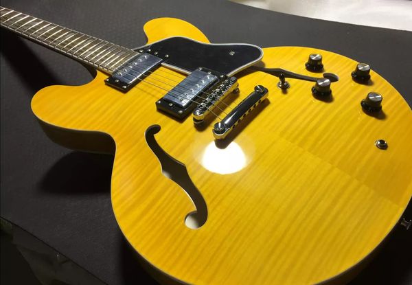 

flyoung g-335 semi hollow double f hole electric guitar flame maple & back