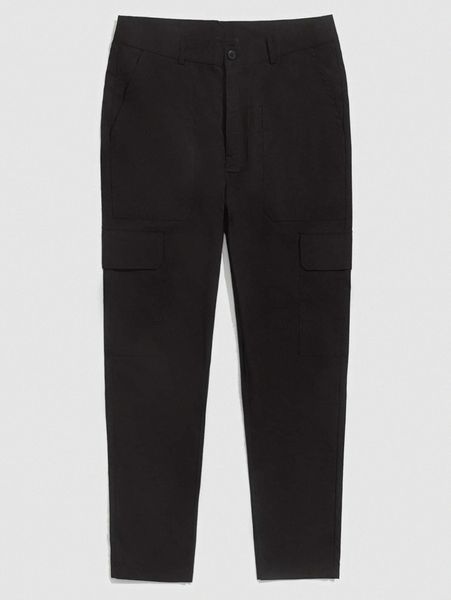 

men flap pocket patched pants d3ma#, Black