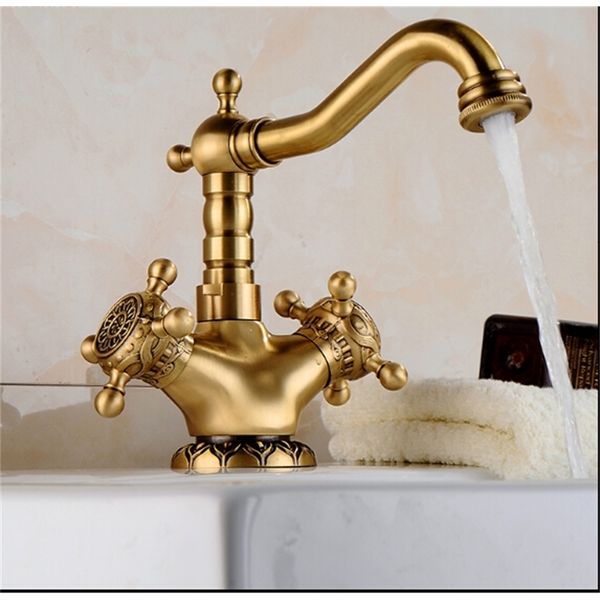 

2021 new european style antique carved brass bathroom and cold water basin single handle sink faucet tap bmd2