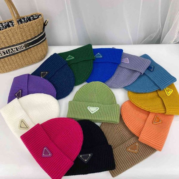 

factory wholesale 50% off inverted triangle label wool hat women's fashion show face in autumn and winter knitted hat warm korean black, Blue;gray